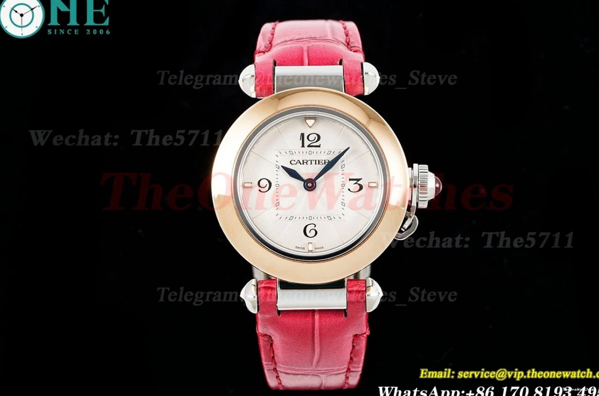 AF Pasha LE Dial White RG 30mm De Red Cartier SS Ladies Quartz 1227